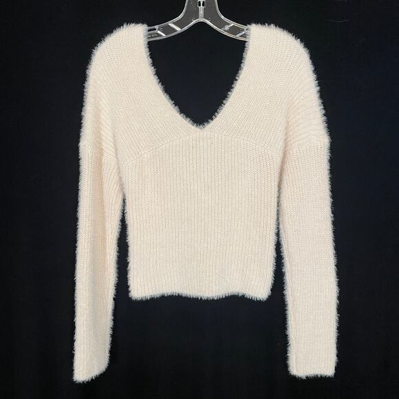 Anthropologie 4SI3NNA Stephy Cross-Front Sweater Blush-Ivory Fuzzy M - Picture 6 of 6